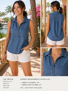 Tommy Hilfiger Sleeveless Chambray Top – Size Medium (Not Vintage)